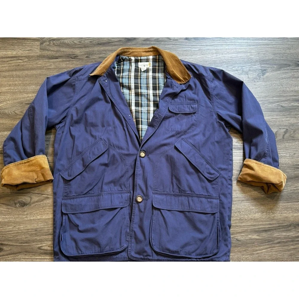 Vintage J Crew Chore Coat L Navy Barn‎ Jacket Flannel Corduroy Collar Americana